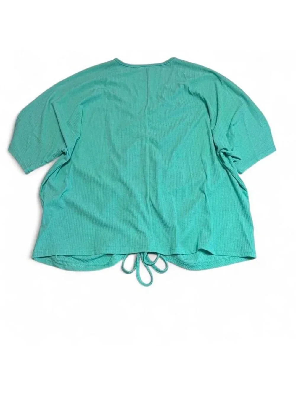 3/$20 Ruched Teal Short Sleeve Blouse Top Women’s 3X Summer Flattering Ribbed - Picture 3 of 6